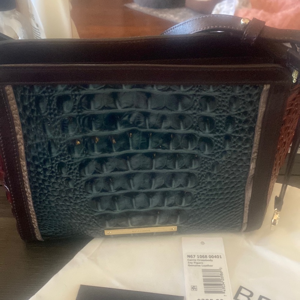 Brahmin Crossbody small teal green brown with wallet